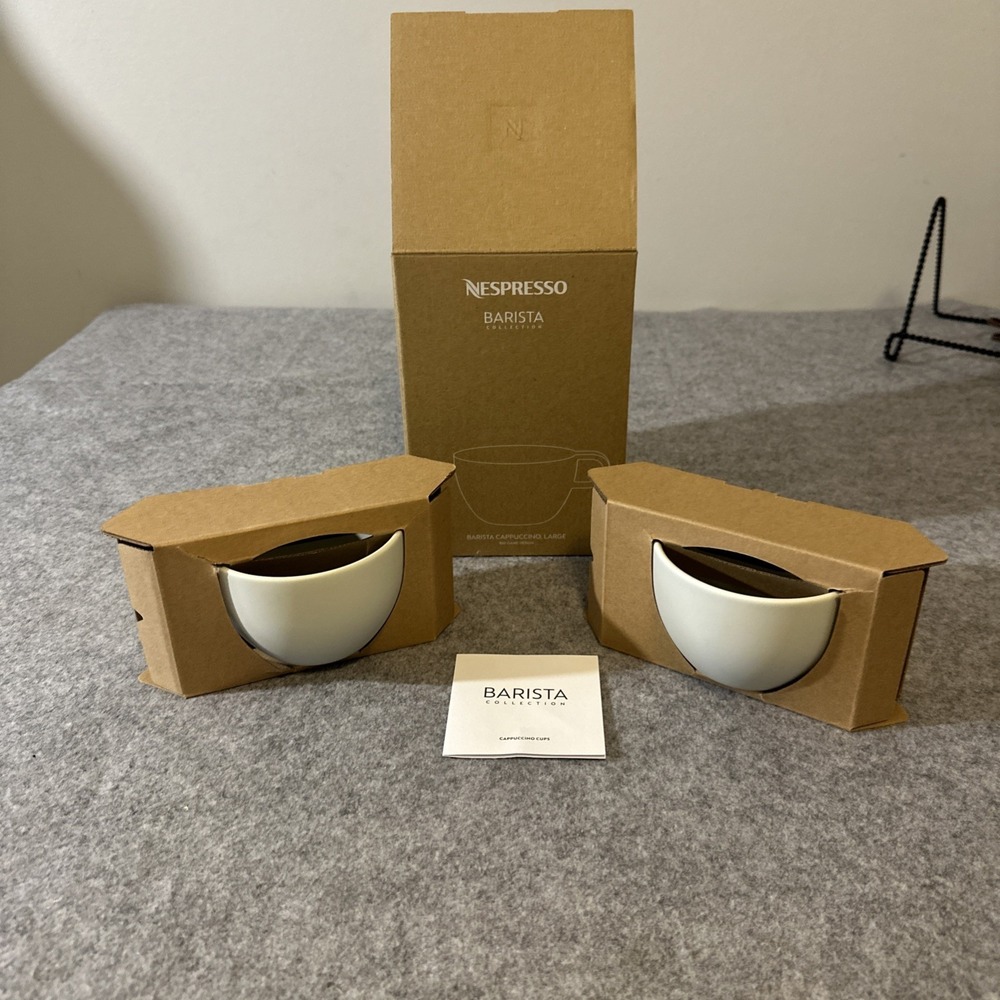 Set Of 2 Nespresso Barista Cappuccino‎ Cups: Large Mugs, White 13 oz- NIB
